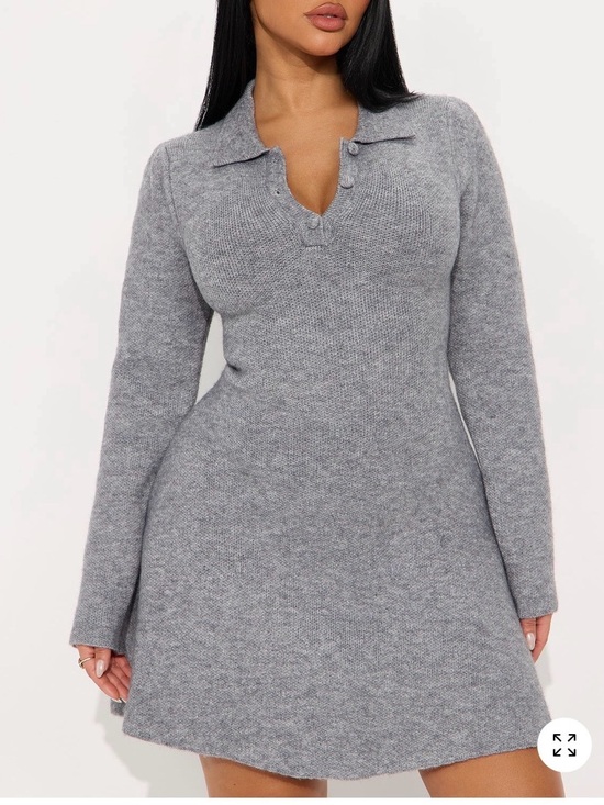 Fashion Nova Dresses & Skirts - NWT Fashion Nova Gray Knit Polo Sweater Dress Long Sleeve A Line Mini Dress